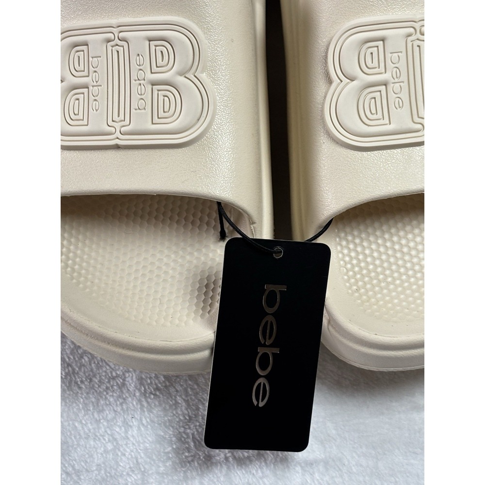 Bebe Women Malaga Pool Slider Bone 3D Logo Size 6 Open Toe Sandals - Picture 13 of 13